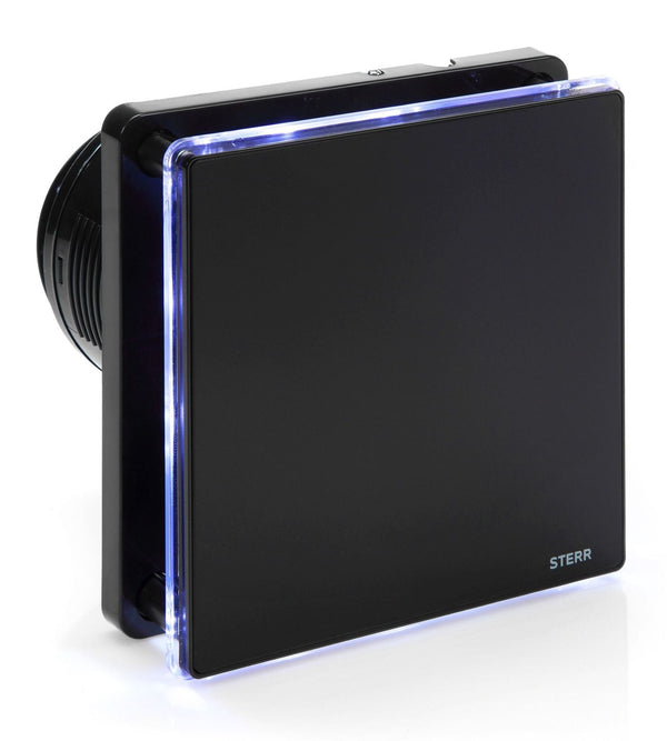 Matt black bathroom fan with LED lighting and timer BFS100LT-MB