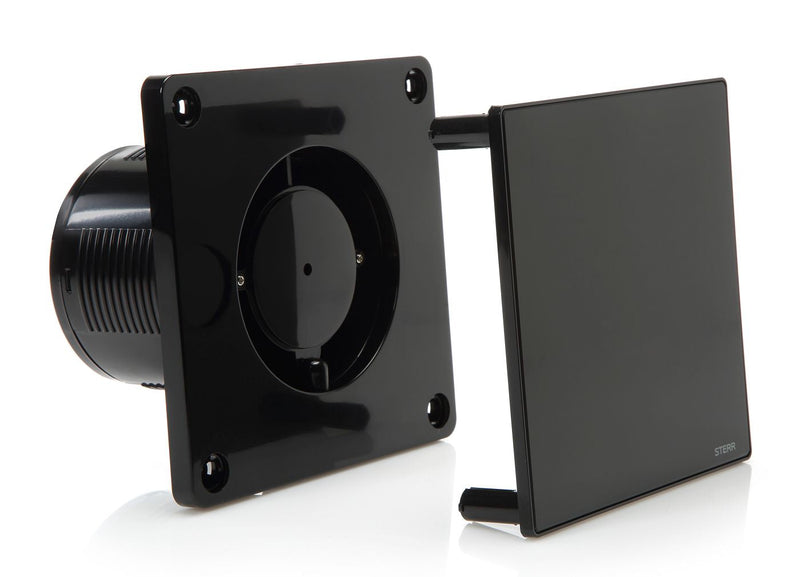Black bathroom fan 100 mm - bathroom fan with check valve, hygrostat and timer - quiet operation - BFS100H-B - STERR