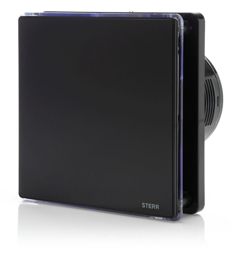 Matt black bathroom fan with LED lighting and timer BFS100LT-MB