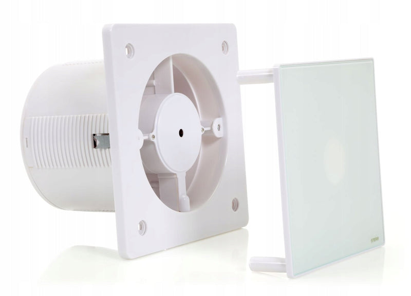 White bathroom fan 150 mm - bathroom fan with check valve and timer - quiet operation - BFS150T - STERR