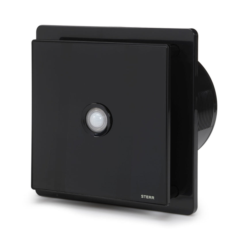 Black bathroom fan 150 mm - Bathroom fan with check valve, PIR motion detector and timer - Quiet operation - BFS150P-B - STERR