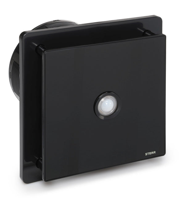 Black bathroom fan 150 mm - Bathroom fan with check valve, PIR motion detector and timer - Quiet operation - BFS150P-B - STERR