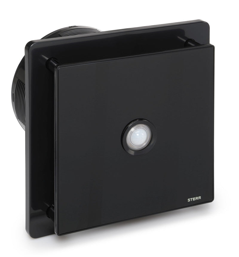 Black bathroom fan 150 mm - Bathroom fan with check valve, PIR motion detector and timer - Quiet operation - BFS150P-B - STERR