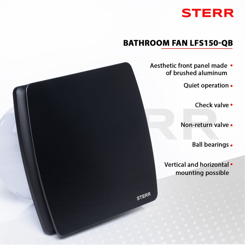 Black silent bathroom fan 150 mm / 6" - LFS150-QB