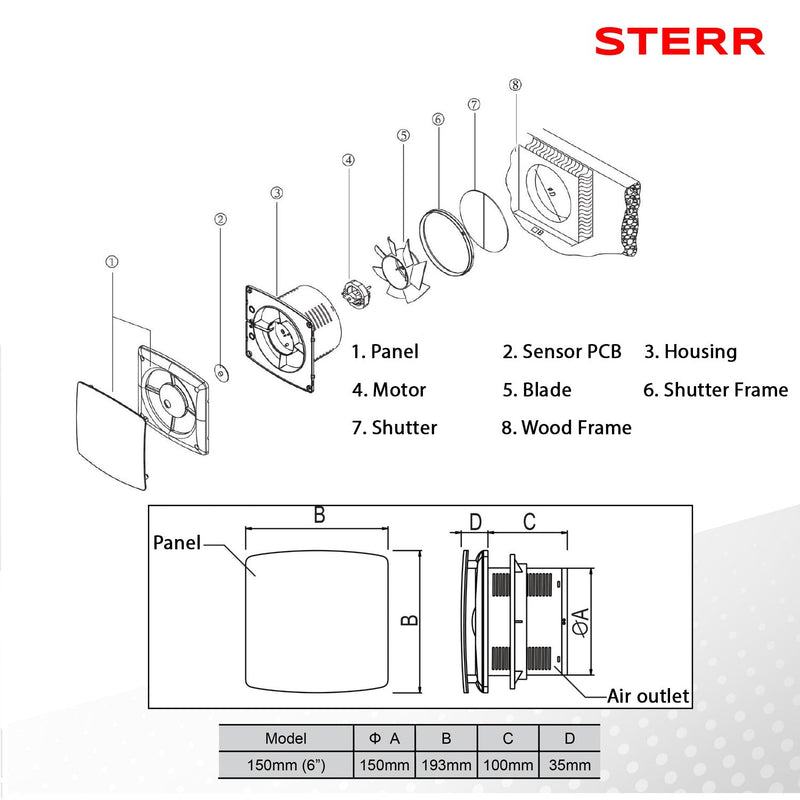 Quiet bathroom fan with timer 150 mm / 6" - LFS150-QH
