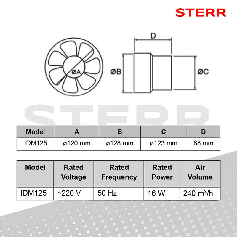 Quiet Duct Fan Inline Extraction 125mm/5" - IDM125
