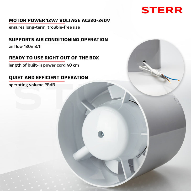 Quiet duct fan inline extraction with non-return flap 100 mm / 4" - IDM100S
