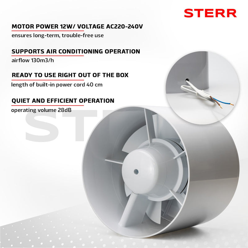 Quiet duct fan inline extraction with non-return flap 150 mm / 6" - IDM150S
