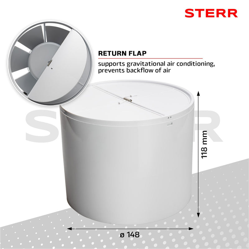 Quiet duct fan inline extraction with non-return flap 150 mm / 6" - IDM150S