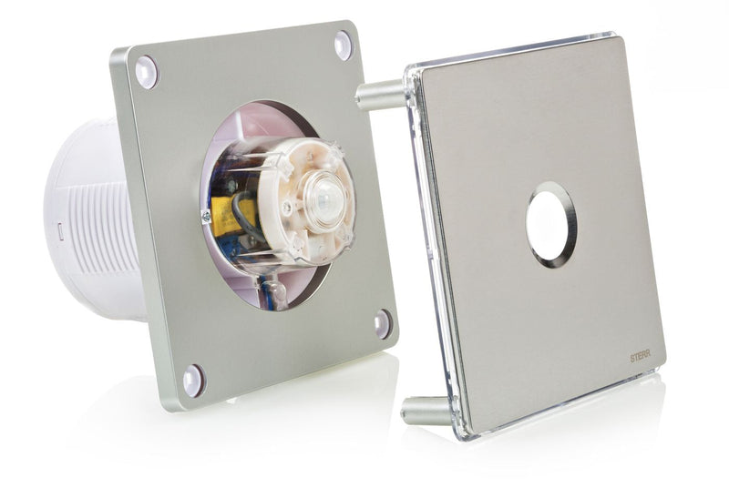 Silver Bathroom Exhaust Fan with LED Backlight and PIR Sensor 100mm/4" - BFS100LP-S