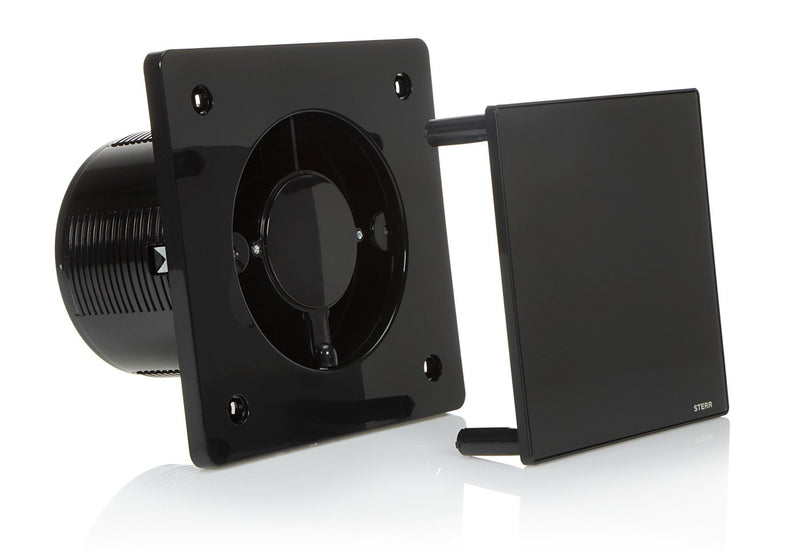 Black bathroom exhaust fan with glass front and humidity sensor 125 mm / 5" - BFS125H-B