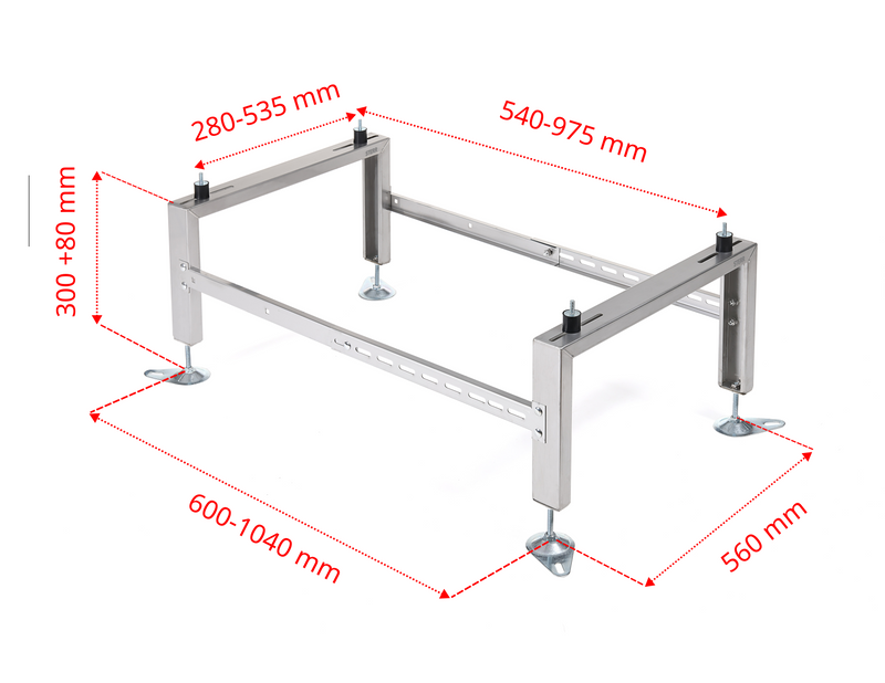 STERR - HSA500 - STERR heat pump floor stand with a load capacity of 500 kg - Air conditioning stand made of stainless steel - Robust air conditioning accessories - Adjustable - Max. 1040x560x300 mm